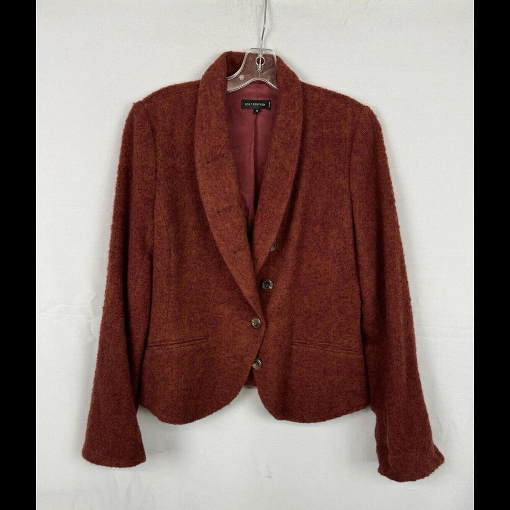 Holt Refrew Wool Blend Assymetric Button Jacket Brown Burgundy Size 12 US